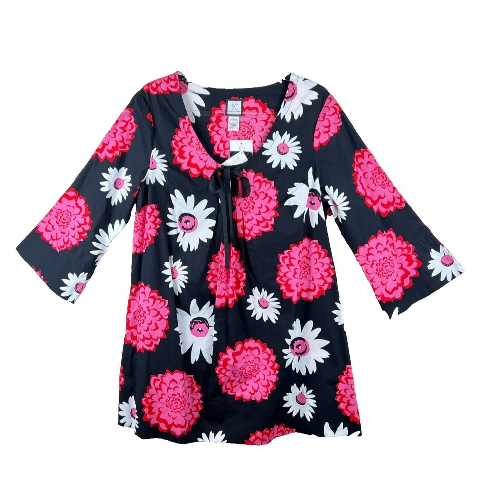 NWT Sara Campbell Tunic Top Popover Floral 3/4 Sleeve‎ Classic Chic Flaw